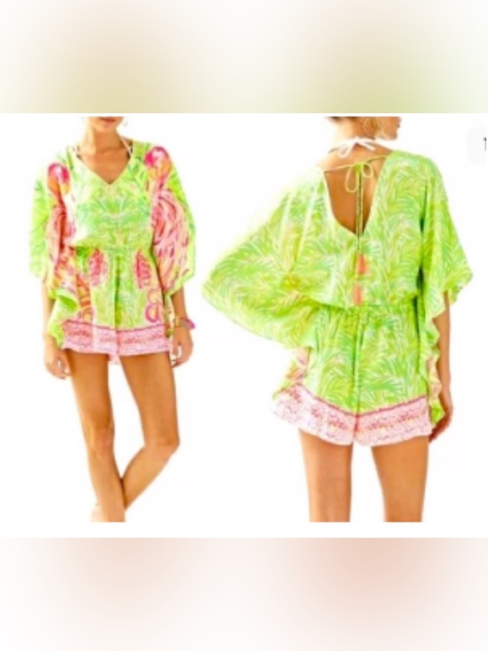 Lilly Pulitzer Mai Romper in the Tiki Pink Flamingo print.